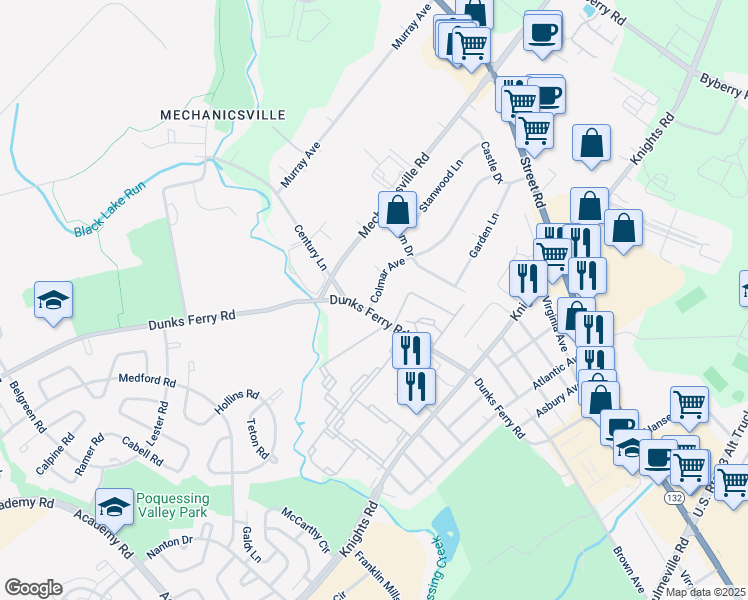 map of restaurants, bars, coffee shops, grocery stores, and more near 2617 Colmar Avenue in Bensalem