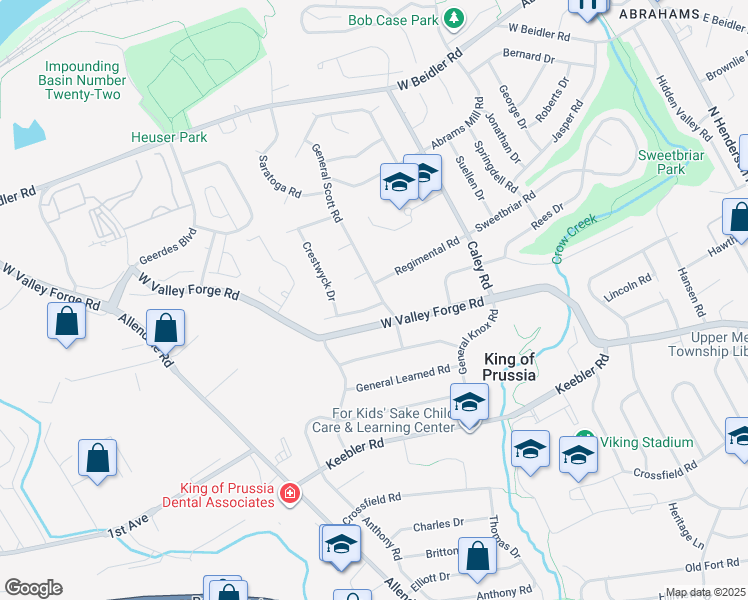 map of restaurants, bars, coffee shops, grocery stores, and more near 523 Marwyck Circle in King of Prussia