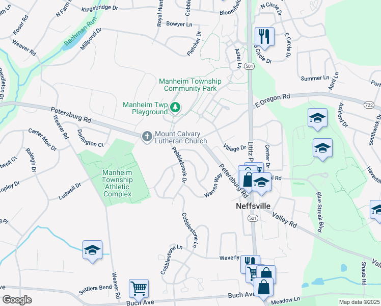 map of restaurants, bars, coffee shops, grocery stores, and more near 162 Tanglewood Ln in Lancaster