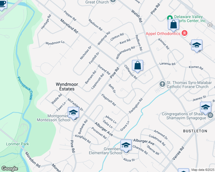 map of restaurants, bars, coffee shops, grocery stores, and more near 100 Beth Drive in Philadelphia