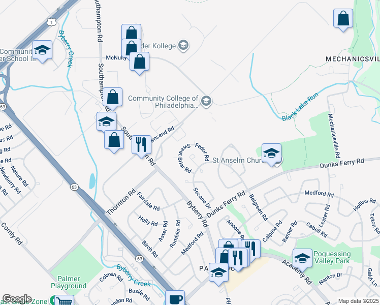 map of restaurants, bars, coffee shops, grocery stores, and more near 3054 Secane Place in Philadelphia