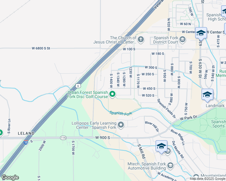 map of restaurants, bars, coffee shops, grocery stores, and more near 1377 West 450 South in Spanish Fork