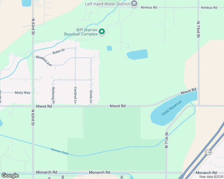 map of restaurants, bars, coffee shops, grocery stores, and more near 6789 Niwot Road in Longmont