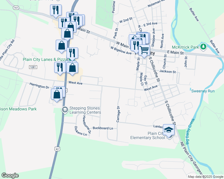 map of restaurants, bars, coffee shops, grocery stores, and more near 355-275 West Avenue in Plain City