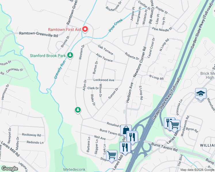 map of restaurants, bars, coffee shops, grocery stores, and more near 38 Lockwood Avenue in Howell Township