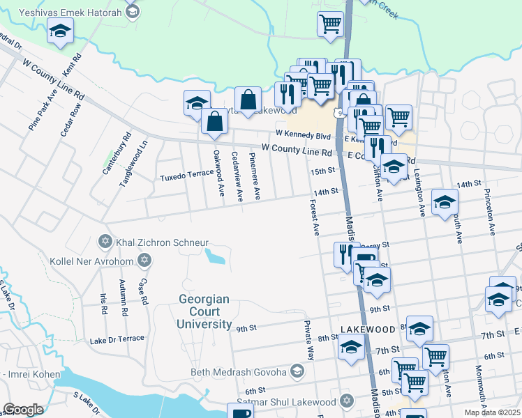map of restaurants, bars, coffee shops, grocery stores, and more near 815 14th Street in Lakewood