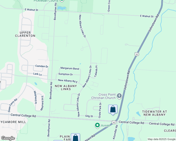 map of restaurants, bars, coffee shops, grocery stores, and more near 7227 New Albany Links Drive in New Albany