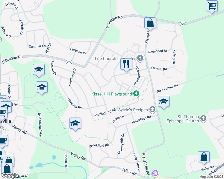 map of restaurants, bars, coffee shops, grocery stores, and more near 515 Providence Court in Lititz