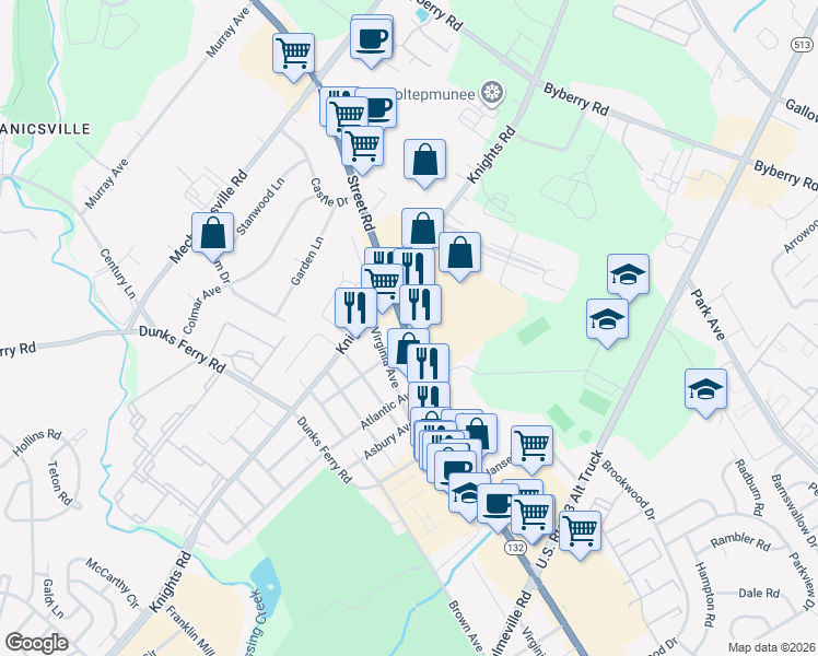 map of restaurants, bars, coffee shops, grocery stores, and more near 2635 Street Road in Bensalem