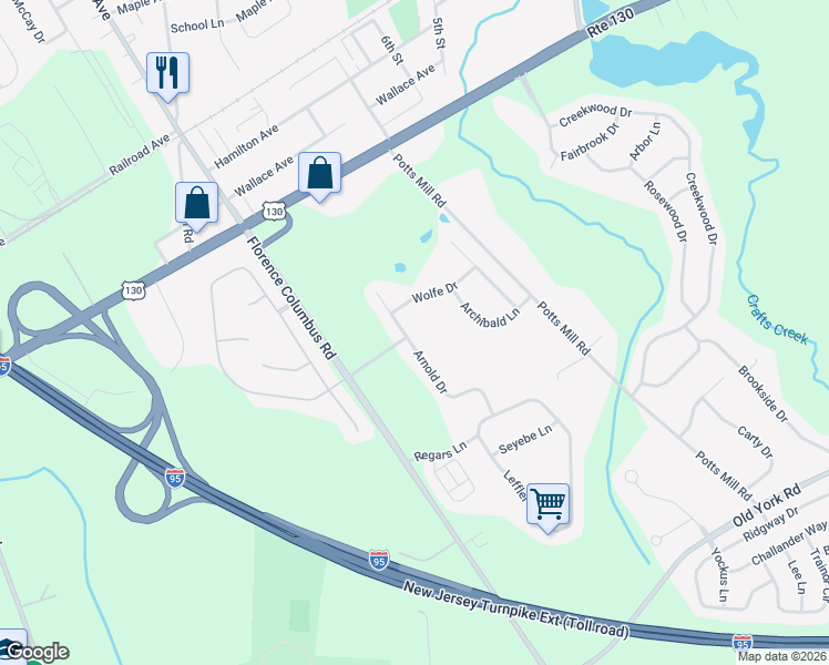 map of restaurants, bars, coffee shops, grocery stores, and more near 428 Arnold Drive in Florence