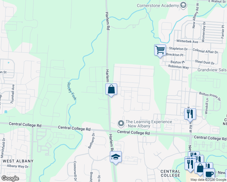 map of restaurants, bars, coffee shops, grocery stores, and more near 7156 Harlem Road in Westerville