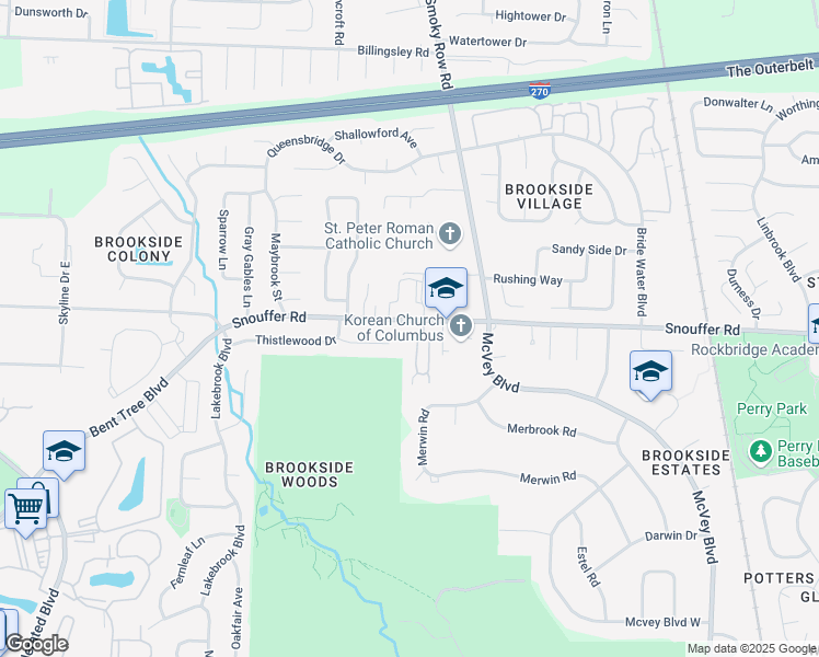 map of restaurants, bars, coffee shops, grocery stores, and more near 7187 Asheville Park Drive in Columbus