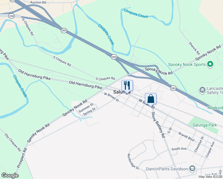 map of restaurants, bars, coffee shops, grocery stores, and more near 198a Chiques Road in Salunga-Landisville