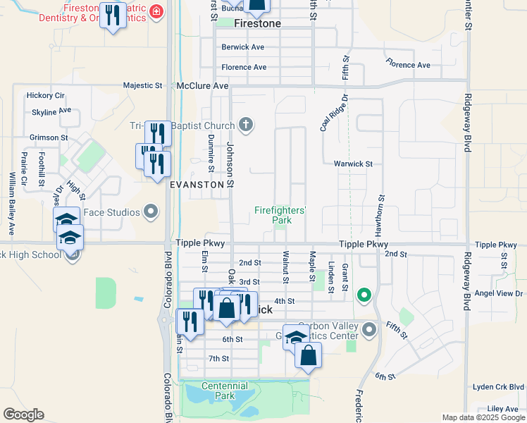 map of restaurants, bars, coffee shops, grocery stores, and more near 202 Johnson Street in Frederick