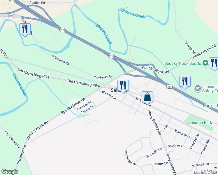 map of restaurants, bars, coffee shops, grocery stores, and more near 198a Chiques Road in Salunga-Landisville