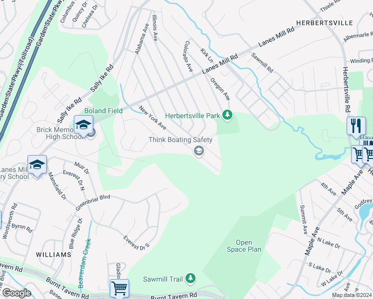 map of restaurants, bars, coffee shops, grocery stores, and more near 480 New York Avenue in Brick Township