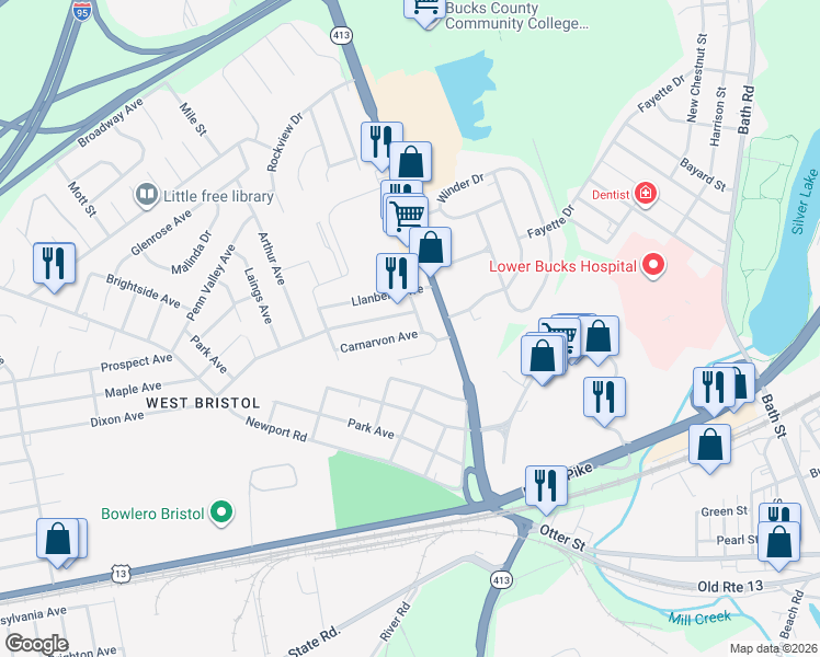 map of restaurants, bars, coffee shops, grocery stores, and more near 3531 Dixon Avenue in Bristol