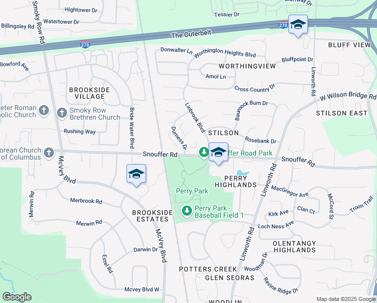 map of restaurants, bars, coffee shops, grocery stores, and more near 1357 Durness Court in Columbus