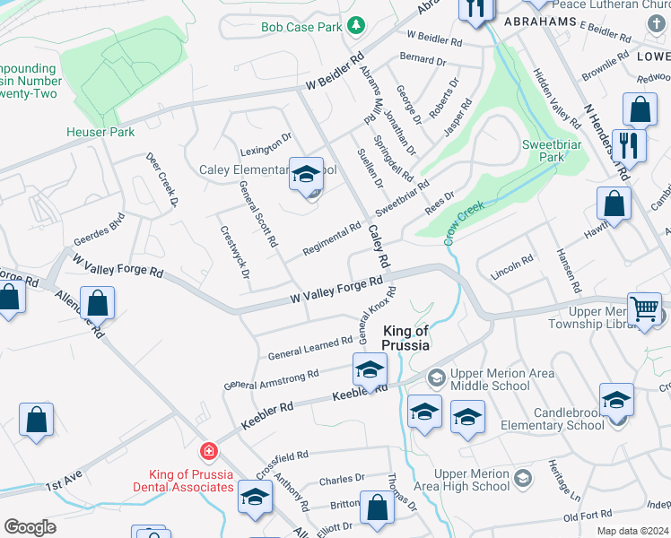 map of restaurants, bars, coffee shops, grocery stores, and more near 440 West Valley Forge Road in King of Prussia