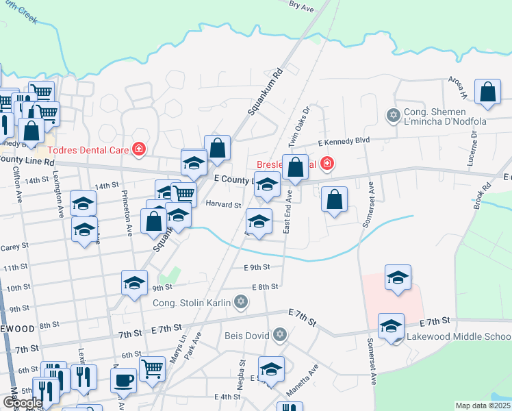 map of restaurants, bars, coffee shops, grocery stores, and more near 994 Park Avenue in Lakewood