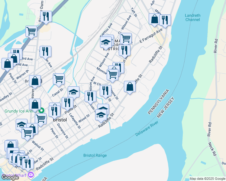 map of restaurants, bars, coffee shops, grocery stores, and more near 115 Fillmore Street in Bristol