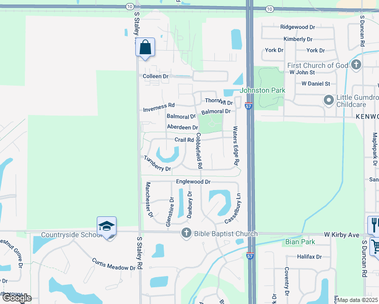 map of restaurants, bars, coffee shops, grocery stores, and more near 1105 Cobblefield Road in Champaign