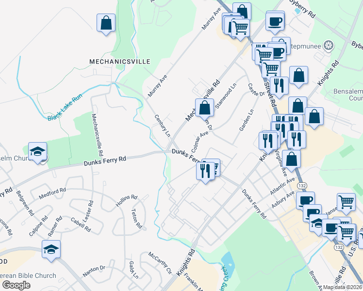 map of restaurants, bars, coffee shops, grocery stores, and more near 2715 Dunks Ferry Road in Bucks County