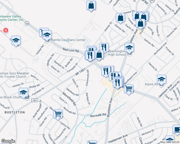 map of restaurants, bars, coffee shops, grocery stores, and more near 1107 Chesworth Road in Philadelphia