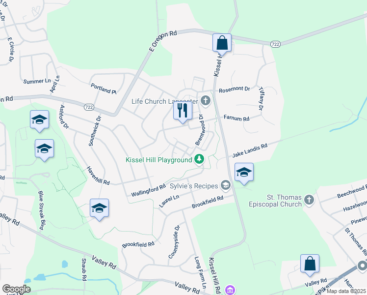 map of restaurants, bars, coffee shops, grocery stores, and more near 660 Wallingford Road in Lititz