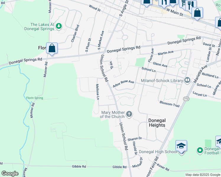 map of restaurants, bars, coffee shops, grocery stores, and more near 562 Union School Road in Mount Joy