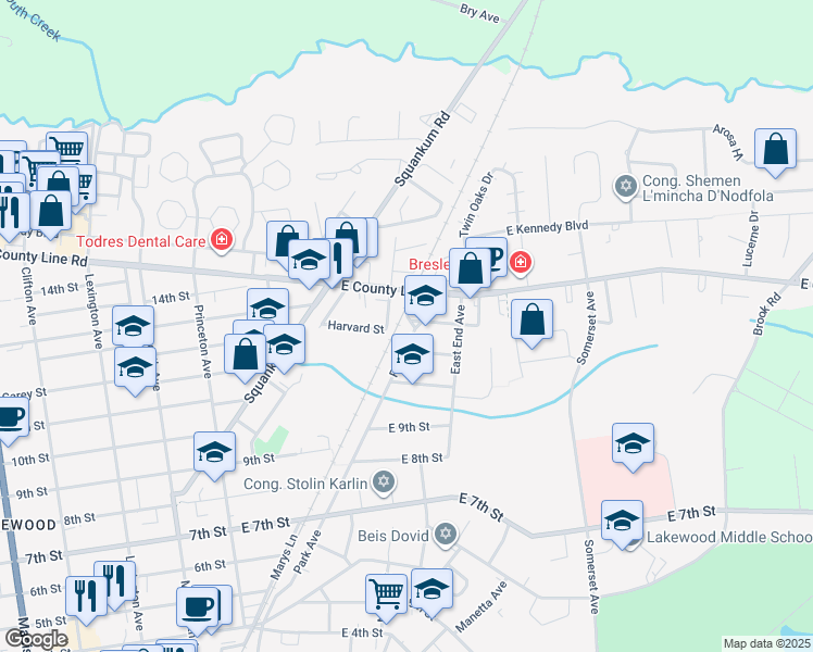 map of restaurants, bars, coffee shops, grocery stores, and more near 994 Park Avenue in Lakewood