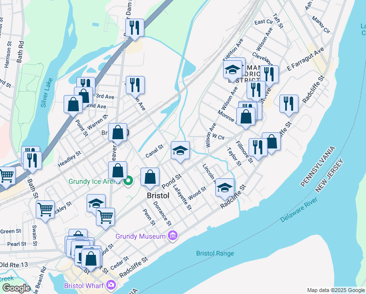 map of restaurants, bars, coffee shops, grocery stores, and more near 1027 Elm Street in Bristol