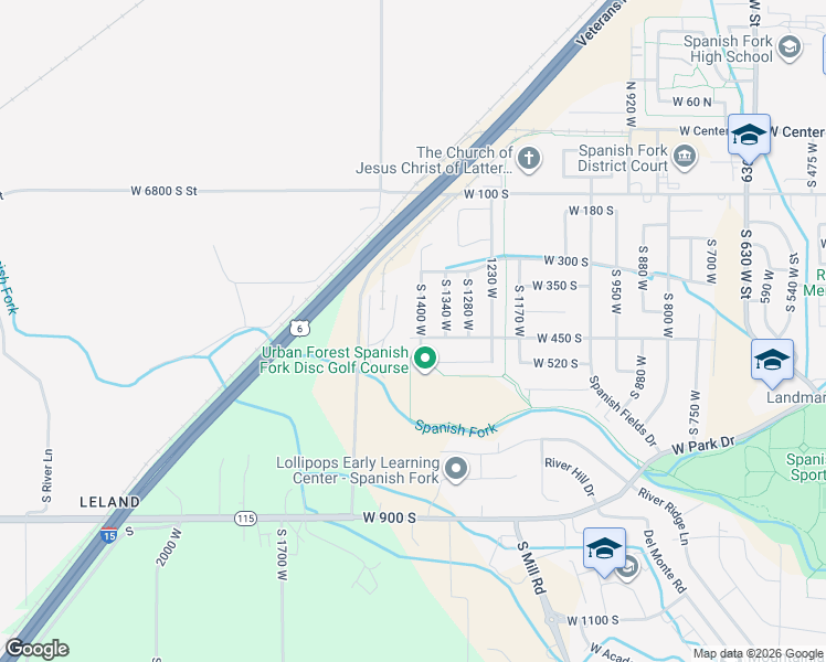map of restaurants, bars, coffee shops, grocery stores, and more near 448 South 1400 West in Spanish Fork
