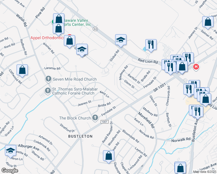 map of restaurants, bars, coffee shops, grocery stores, and more near 862 Morefield Road in Philadelphia