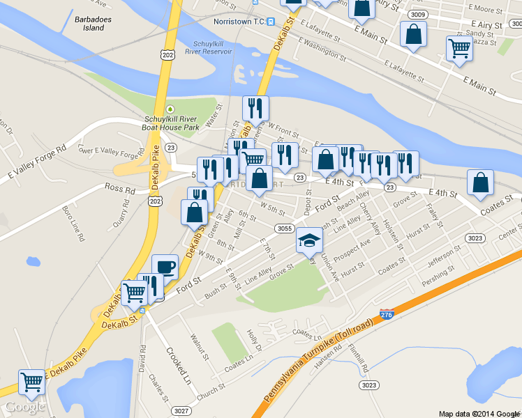 map of restaurants, bars, coffee shops, grocery stores, and more near 52 West 5th Street in Bridgeport