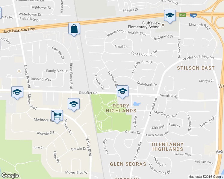 map of restaurants, bars, coffee shops, grocery stores, and more near 1327 Durness Court in Columbus