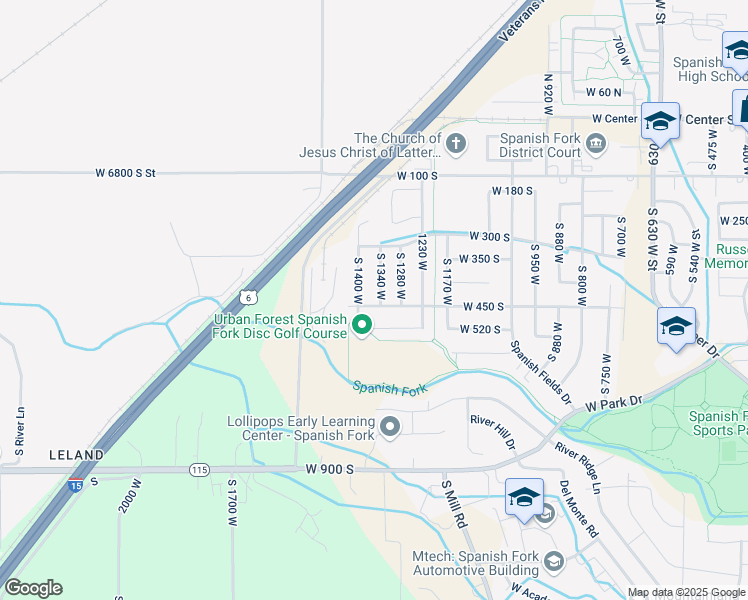 map of restaurants, bars, coffee shops, grocery stores, and more near 446 South 1340 West in Spanish Fork