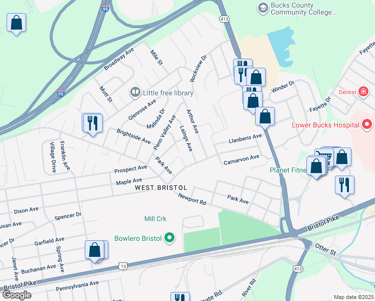 map of restaurants, bars, coffee shops, grocery stores, and more near 901 Laings Ave in Bristol