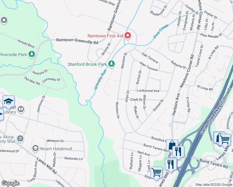 map of restaurants, bars, coffee shops, grocery stores, and more near 41 Western Drive in Howell Township