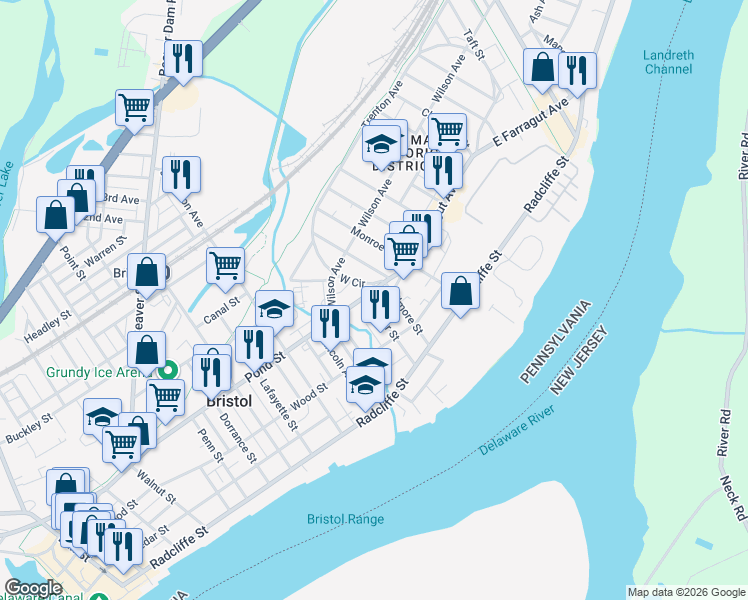map of restaurants, bars, coffee shops, grocery stores, and more near 1312 Pond Street in Bristol
