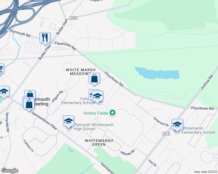 map of restaurants, bars, coffee shops, grocery stores, and more near 177 Wildflower Dr in Plymouth Meeting