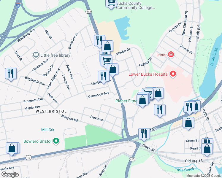 map of restaurants, bars, coffee shops, grocery stores, and more near 708 Belardley Avenue in Bristol