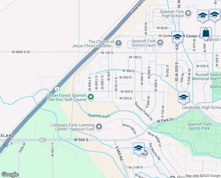 map of restaurants, bars, coffee shops, grocery stores, and more near 449 South 1230 West in Spanish Fork