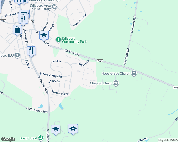 map of restaurants, bars, coffee shops, grocery stores, and more near 1120 Park Avenue in Dillsburg