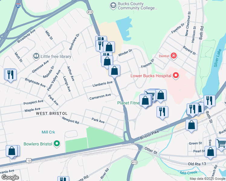 map of restaurants, bars, coffee shops, grocery stores, and more near 708 Belardley Avenue in Bristol