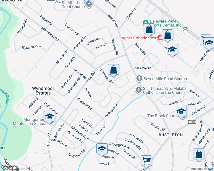 map of restaurants, bars, coffee shops, grocery stores, and more near 9258 Laramie Road in Philadelphia