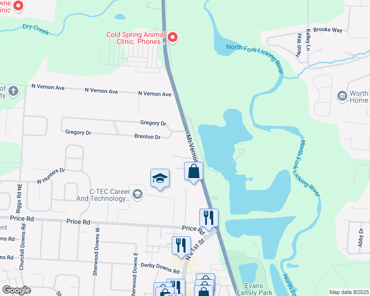 map of restaurants, bars, coffee shops, grocery stores, and more near 1755 Mount Vernon Road in Newark