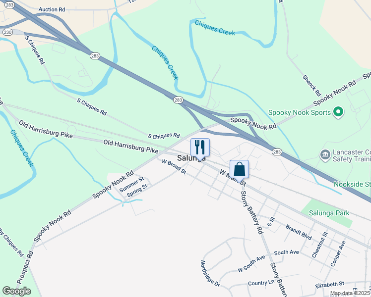 map of restaurants, bars, coffee shops, grocery stores, and more near 198a Chiques Road in Salunga-Landisville