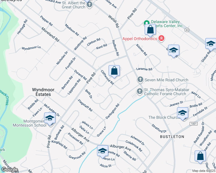 map of restaurants, bars, coffee shops, grocery stores, and more near 9258 Laramie Road in Philadelphia
