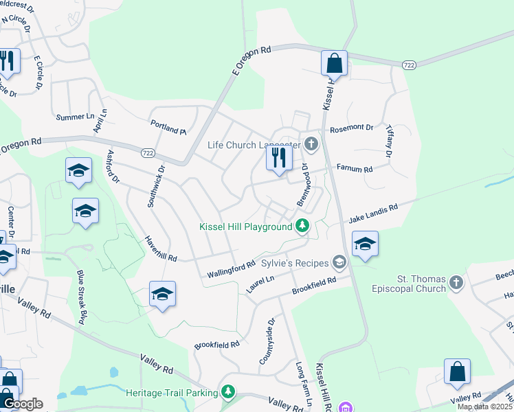 map of restaurants, bars, coffee shops, grocery stores, and more near 501 Providence Court in Lititz